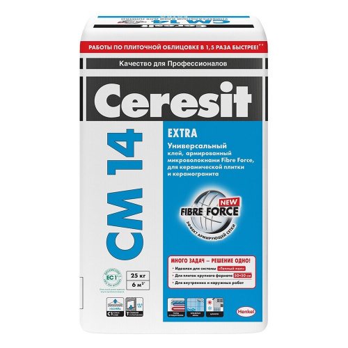 Клей для керамогранита и тяжелых плит CERESIT СМ 14 (25 кг) Extra