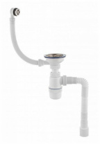 Сифон для мойки Элит с нержавеющей чашкой 114 мм, круглым переливом и гибкой трубой 800 мм